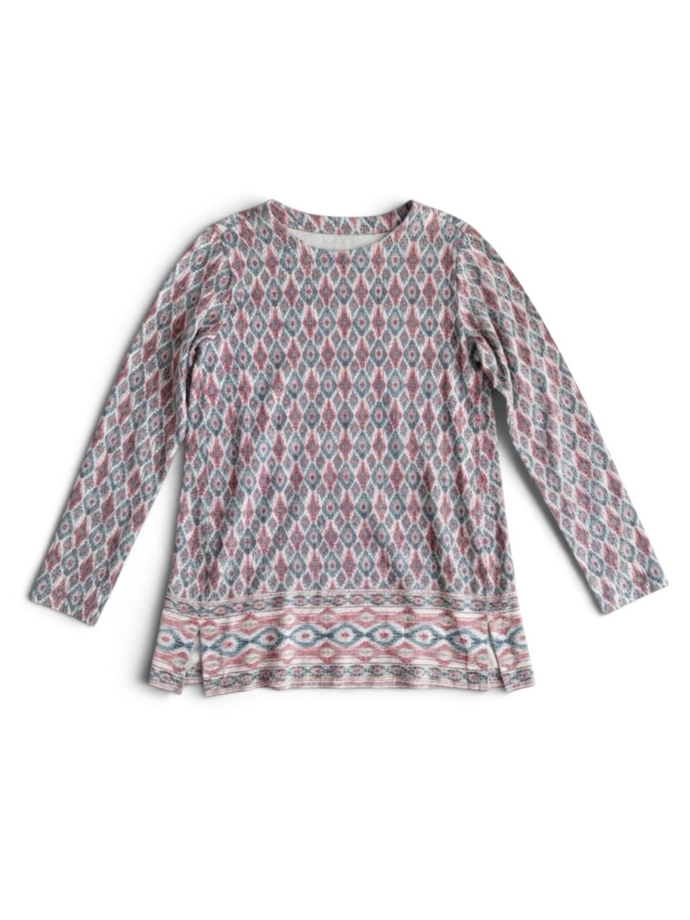J. Jill Tunic Top Supima Cotton Modal Ikat Print Boho Pink Blue Size Medium